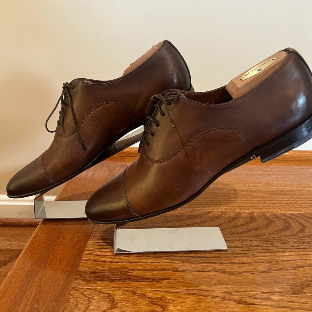 Santoni Dark Brown Leather Oxfords